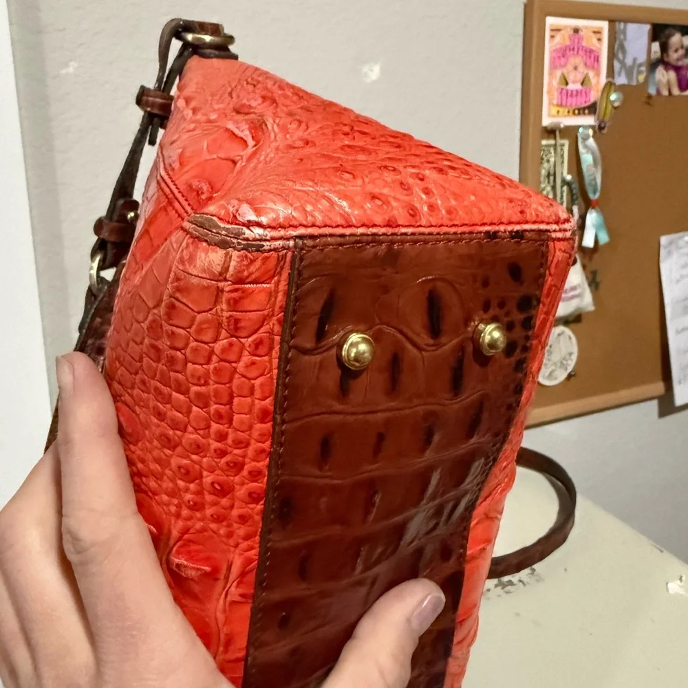 Brahmin Mini Arno Satchel Orange Croc Embossed Leather - Picture 6 of 14